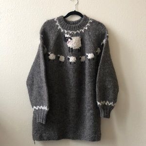 Hand knit wool cottage core sweater with lambs